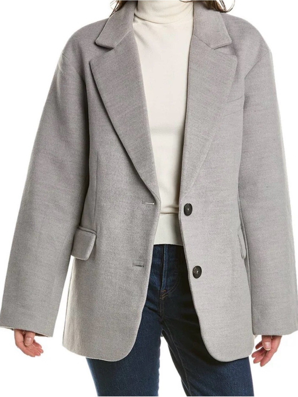 Apparis Light Gray Relaxed Single-Breasted Blazer